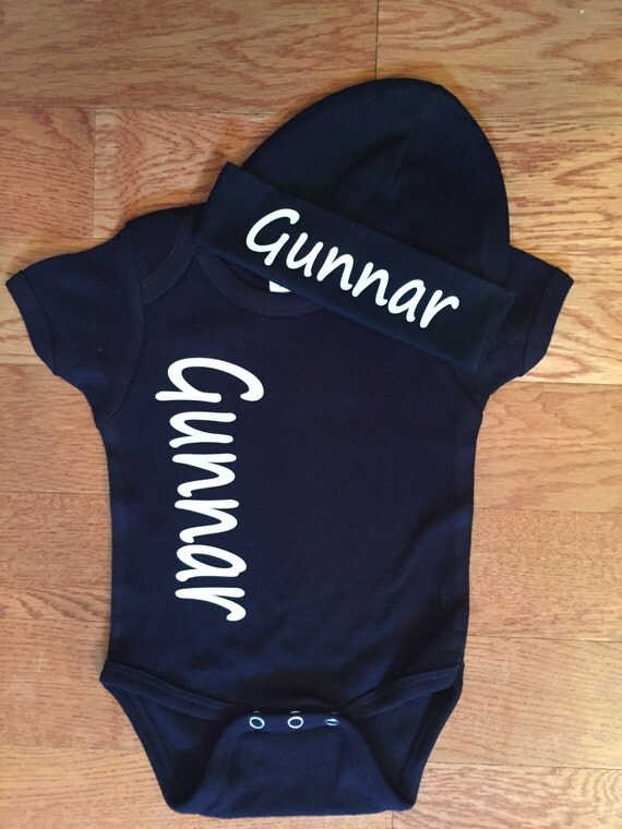 Baby Name Onesie. Personalized Baby Boy Onesie and Hat Set.