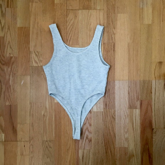 1980s Heather Grey Thong Bodysuit Vintage 80s by Honeydipvintage