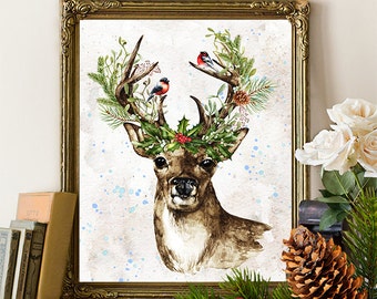 Christmas Deer Printable Art Print Merry Christmas Print