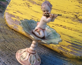 Sale! Depose Italian Fountain Baby Boy Playing Instrument, Flute, Vintage