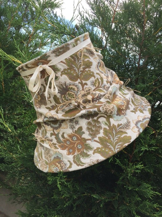 Green Vintage Fabric Lampshade / Rustic Style Upcycled Lamp Shade / Large Green and Duck Egg Blue Lampshade / Vintage Lampshade Reloved