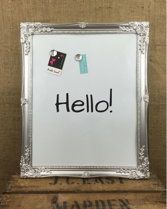 MAGNETIC WHITEBOARD SILVER - Hollywood Glamour Message Board - Bulletin Board - Glitzy Memo Board - Dry Erase Board - Silver Magnet Board
