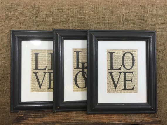 LIVE LAUGH LOVE Mounted Framed Dictionary Prints / Custom Colour of Your Choice Frames / Inspirational Life Quote Set / Love Gift
