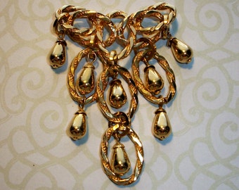 Vintage Gold tone Dangle Brooch,Pin,3" by 2",statement piece,modern
