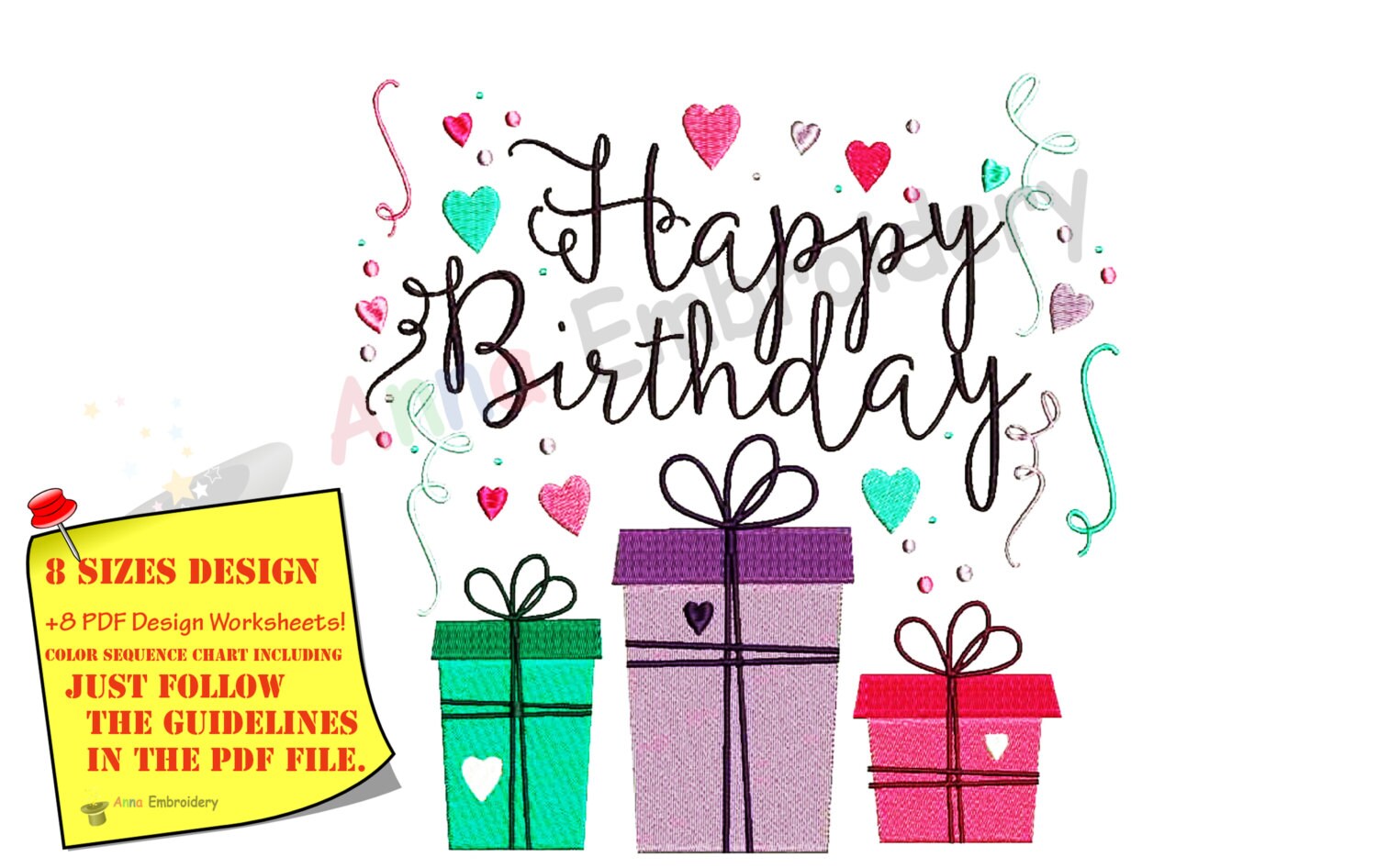 Happy birthday machine embroidery designword art Happy birthday machine embroidery designword art