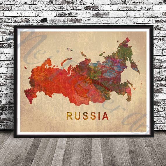 Vintage Russia Map PRINT Soviet Union Watercolor painting