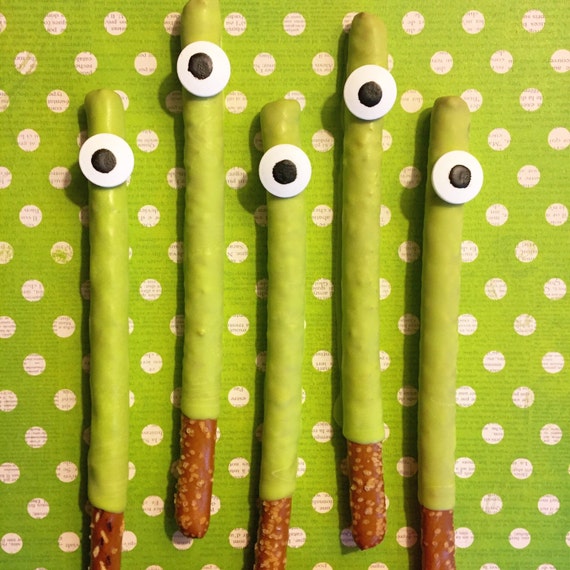 Items similar to 12 Monster/Alien Chocolate covered Pretzels on Etsy