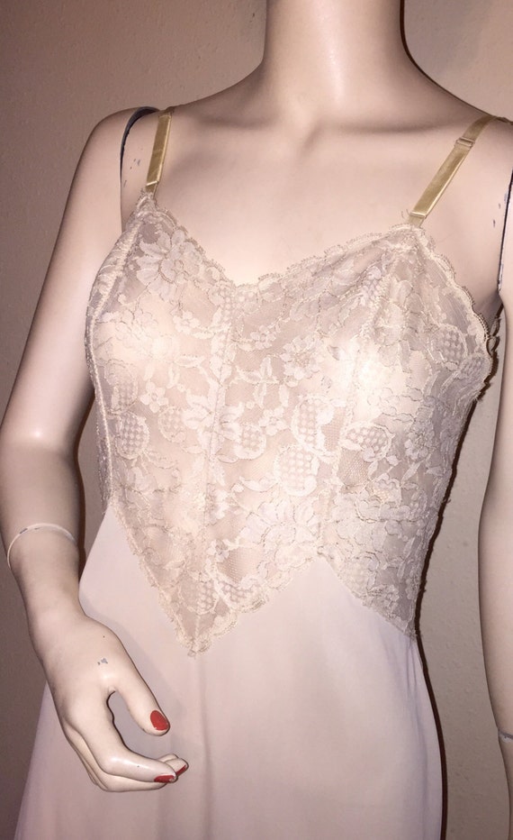 Vintage Antique White Nylon Slip By Vanity Fair Full Lace