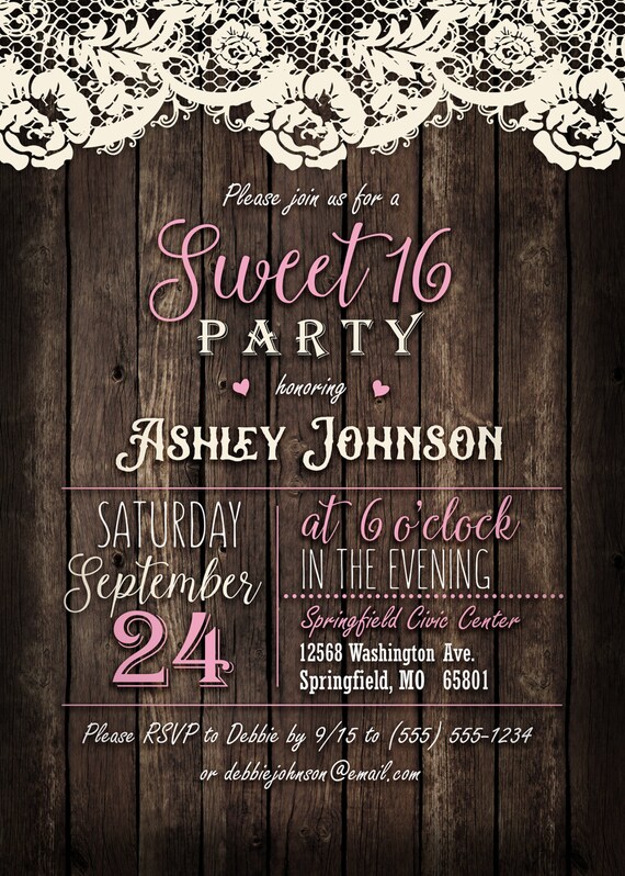 Country Themed Sweet 16 Invitations 3