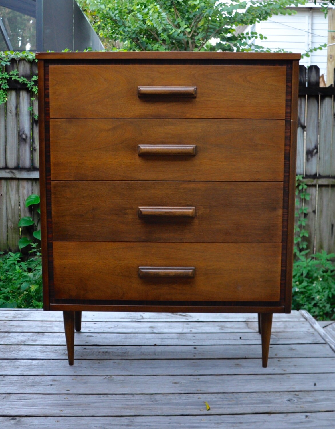 Bassett tall dresser red trim mid century vintage Haute Juice
