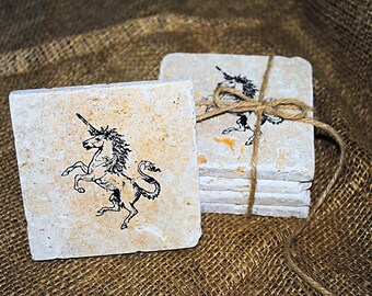 Tri-Unicorn Coaster Set, Set of 4 Coasters, Tile Coasters