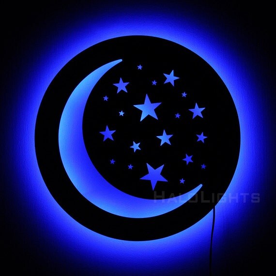 Crescent Moon Lamp Moon and Stars Night Light Wall by HaloLights