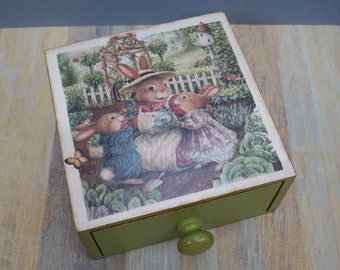 Wooden storage box Rabbits wooden jewelry box handmade box original box jewelry holder make up holder jewellery box kitchen box unique gift