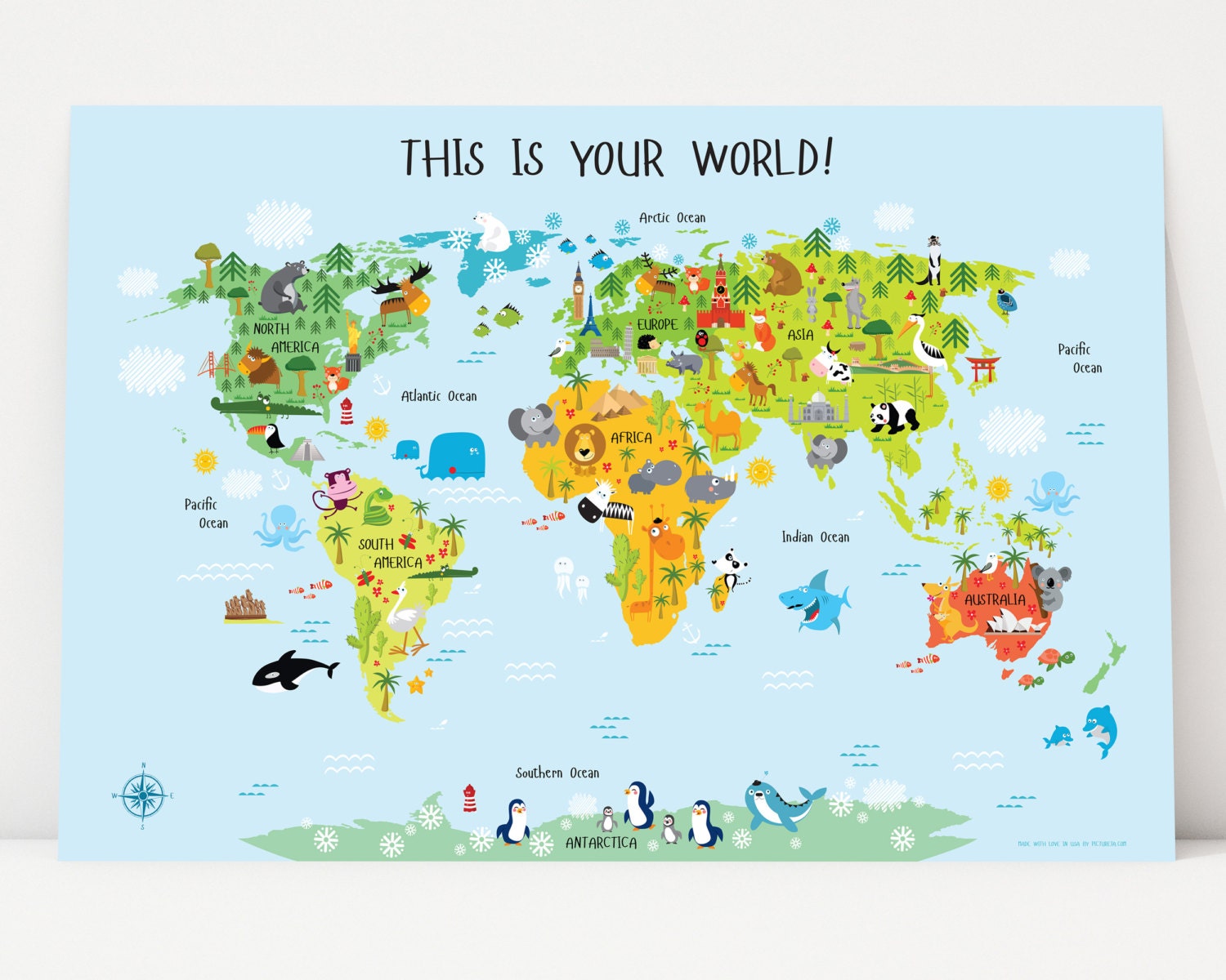 world map for kids instant download nursery decor high