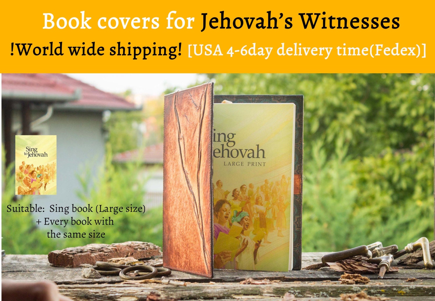 JW wrinkled Sing to Jehovah leather book cover Regular Size