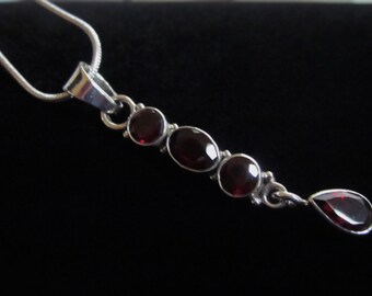 Gorgeous, Garnet Gemstone, Drop, Silver Pendant Necklace