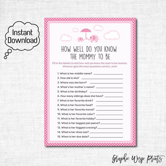 Elephant Baby Shower Printable How Well Do by GraphicWispPrints