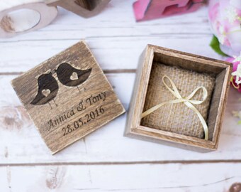 Rustic ring box wedding Ring Holder Burlap Ring Bearer Pillow Lace Box RIngs boxes Shabby Chic Wedding ring pillow