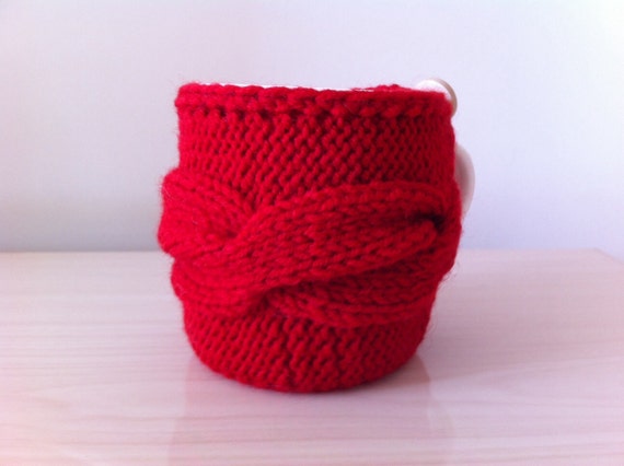Knitted Red Cup Warmers Cup sleeve Mug Shirt by HomeCozyKnitting