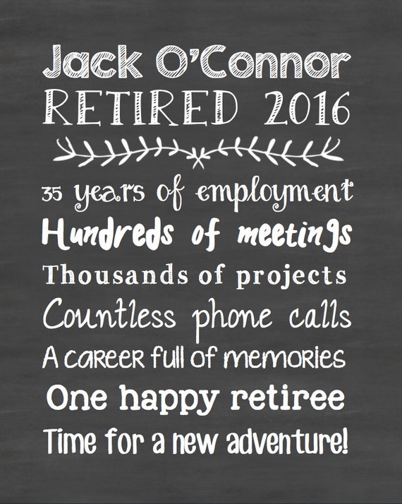 Retirement Print Retiree Gift Chalkboard Print Retirement Sign