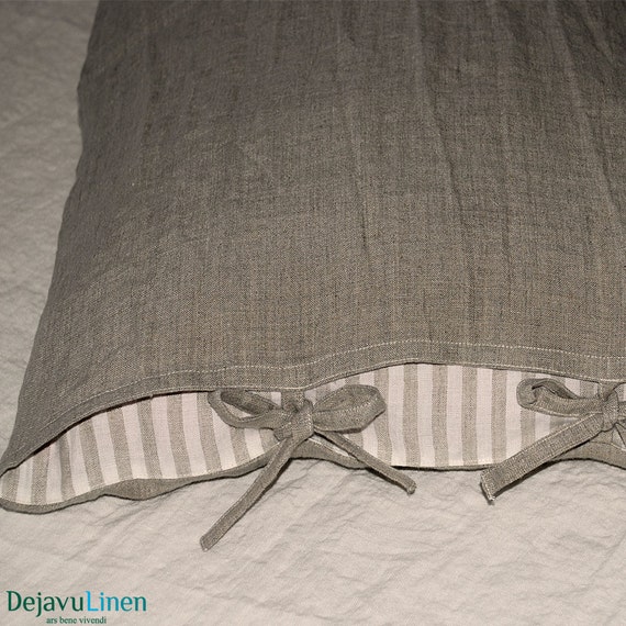 Linen pillowcase with ties / Stone washed linen by DejavuLinen