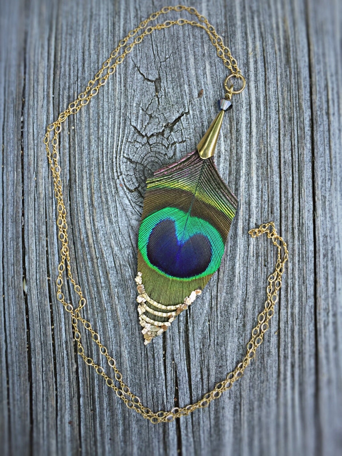 Peacock feather arrow necklace by Amysfeatherearrings on Etsy