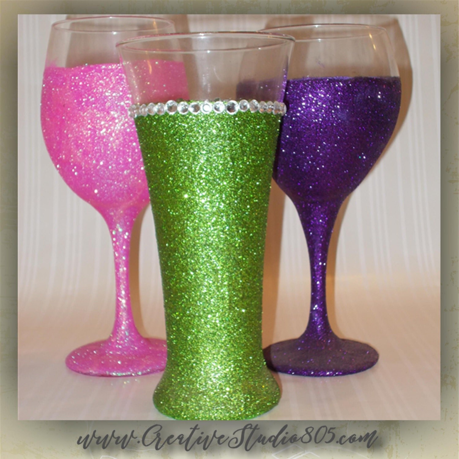 GLITTER and BLING decorated glasses wedding by CreativeStudio805
