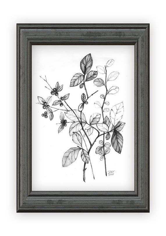  Pencil leaves drawing digital print fall autumn by Szilvi02