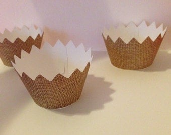 12 Burlap Cupcake Wrappers - Burlap Wedding- Rustic Wedding Decorations - Rustic Cupcake Holders - Shabby Chic - Vintage Wedding