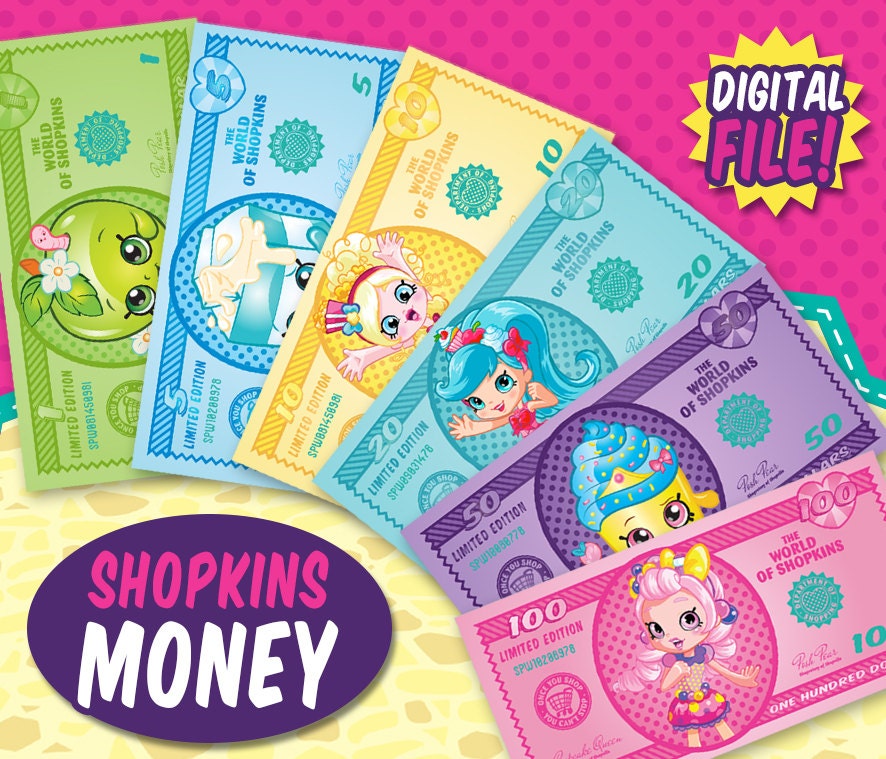 Shopkins Party Theme Play Money in 1 5 10 20 50 100