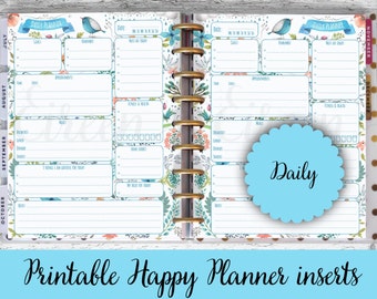 Happy Planner Printable Pages, Daily Planner, Daily Printable, Happy Planner Printable Inserts, Refills, Blue Bird, PDF Instant Download