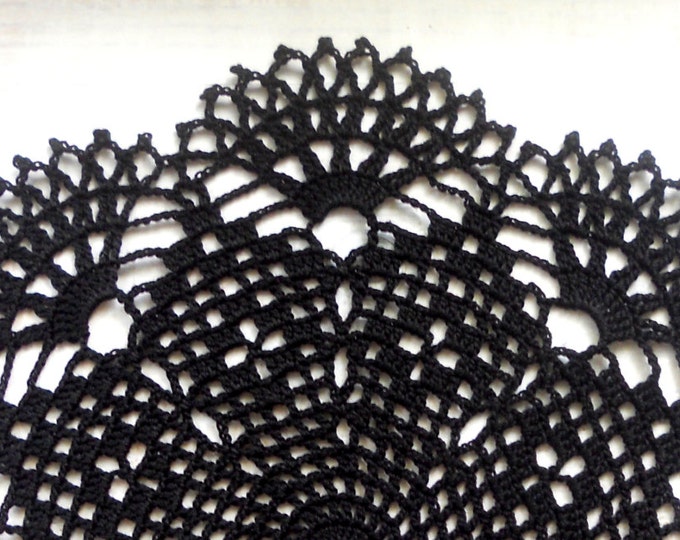 10 inch Black Crochet Doily, Halloween Home Decor, Black Tablecloth, Black Crochet Lace, Housewarming Gift, Black Interior