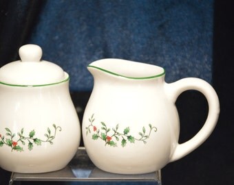 Royal Seasons Stoneware Christmas Sugar & Creamer Set Vintage Item #1425