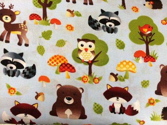 Woodland creatures fabric bear fabric forest animals fabric