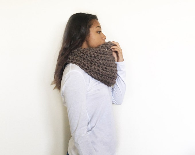 Chunky Knit crochet Cowl Infinity Scarf//THE ARLINGTON-Short//in Taupe