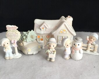 Precious Momemts, Sugar Town, Sam's House, The Complete Seven Piece Collector's Set, original 1993 set (Butterfly Symbol), Retired in 1997