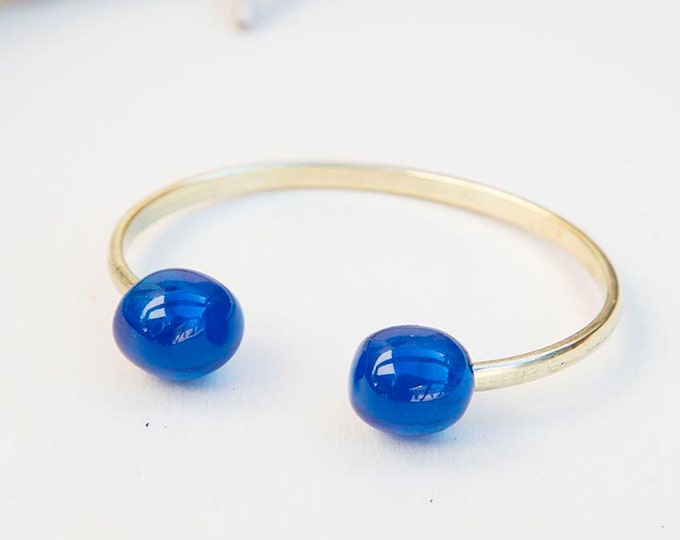 Brass cuff blue bracelet, gold brass cuff, resin brass bangle, blue brass bangle, adjutable brass bracelet, gift for her, birthday gift