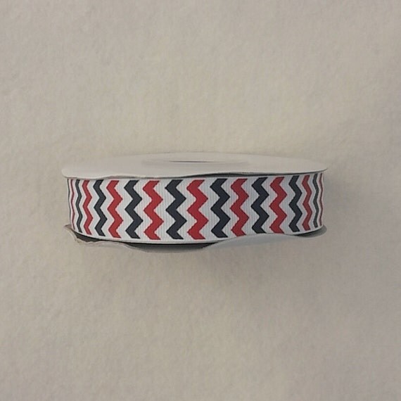 Red and Navy Chevron Stripes Printed Grosgrain Ribbon by market327