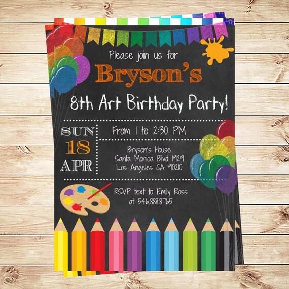 Art Party Invitations Printables Birthday Party Invitations Art 