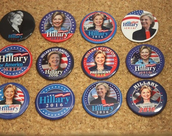 Hillary Clinton 2016 Presidential 12 Pinback Button 2-1/4" Set