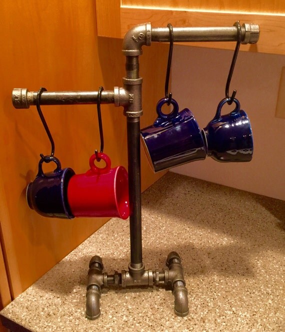 Coffee cup rack Industrial black Iron pipe by PipeLineDesignStudio