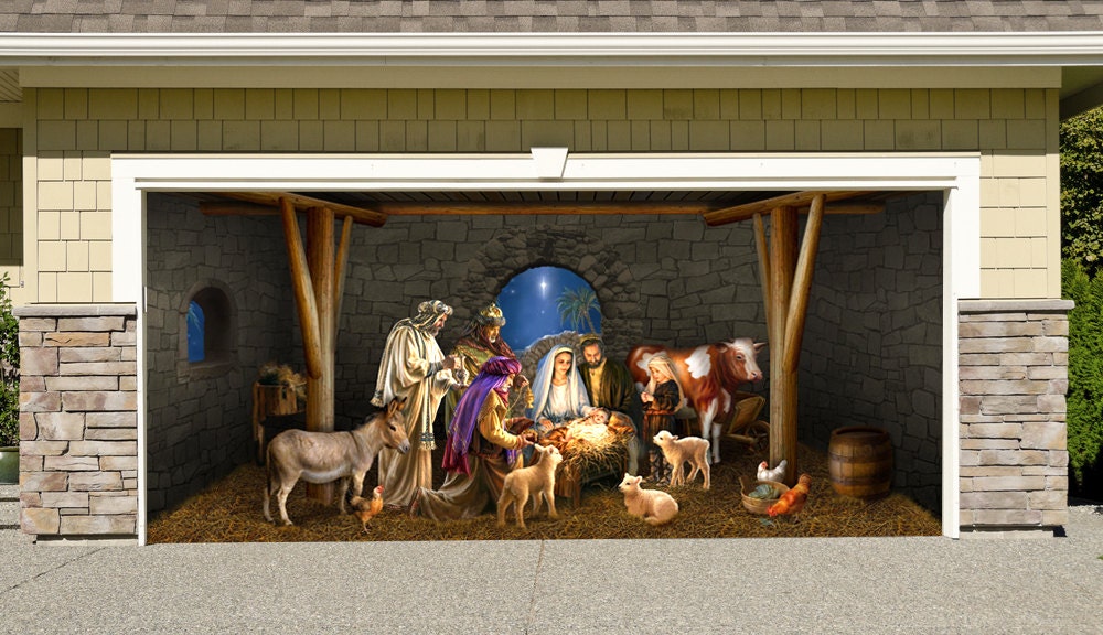 Outdoor Decoration Nativity Scene Garage Door Christmas