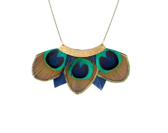 Necklace peacook feather, bohemian necklace, ethnic necklace