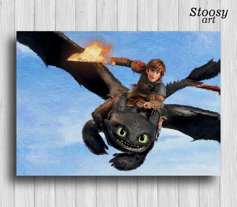 Toothless and Hiccup print how to train your dragon poster