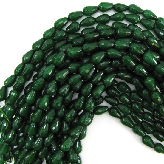 12mm faceted emerald green jade teardrop beads 7.5 by EagleBeadz