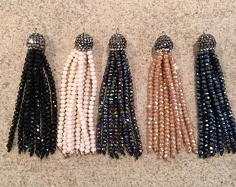 crystal tassel pave black, ivory, crystal volcano, champagne, hematite crystals jewelry making wholesale