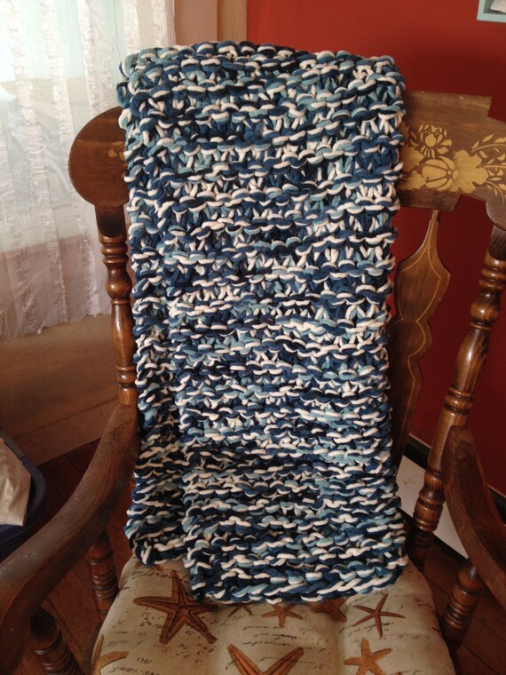 Blue Knit Lap Blanket Hand Knit Wheelchair Blanket Gifts for