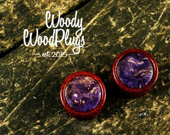Red ear plugs violet maple inlay -Wood purple plugs -ear plugs and tunnels -plugs handmade - ear plugs wood wood purple plugs - ear gauges