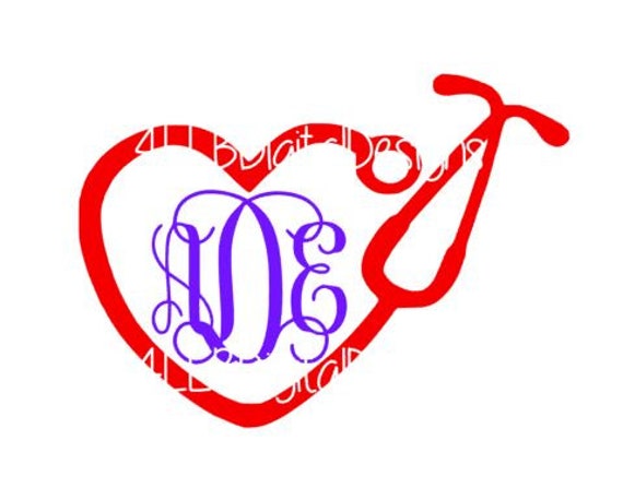 Download Monogram Heart Stethoscope SVG File Nurse Stethoscope SVG