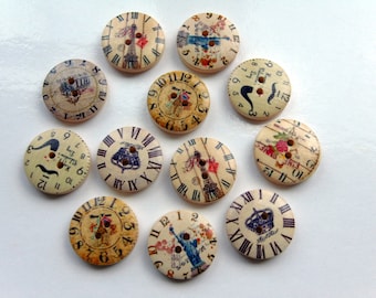 12 Clock Pattern Wooden Buttons # EB50